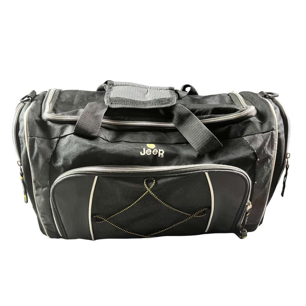 Jeep Black Canvas Duffel Bag Multi Pocket Travel Gym Bag 18 Inch